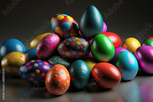 Colorful Easter eggs  hand decorated  made with Generative AI