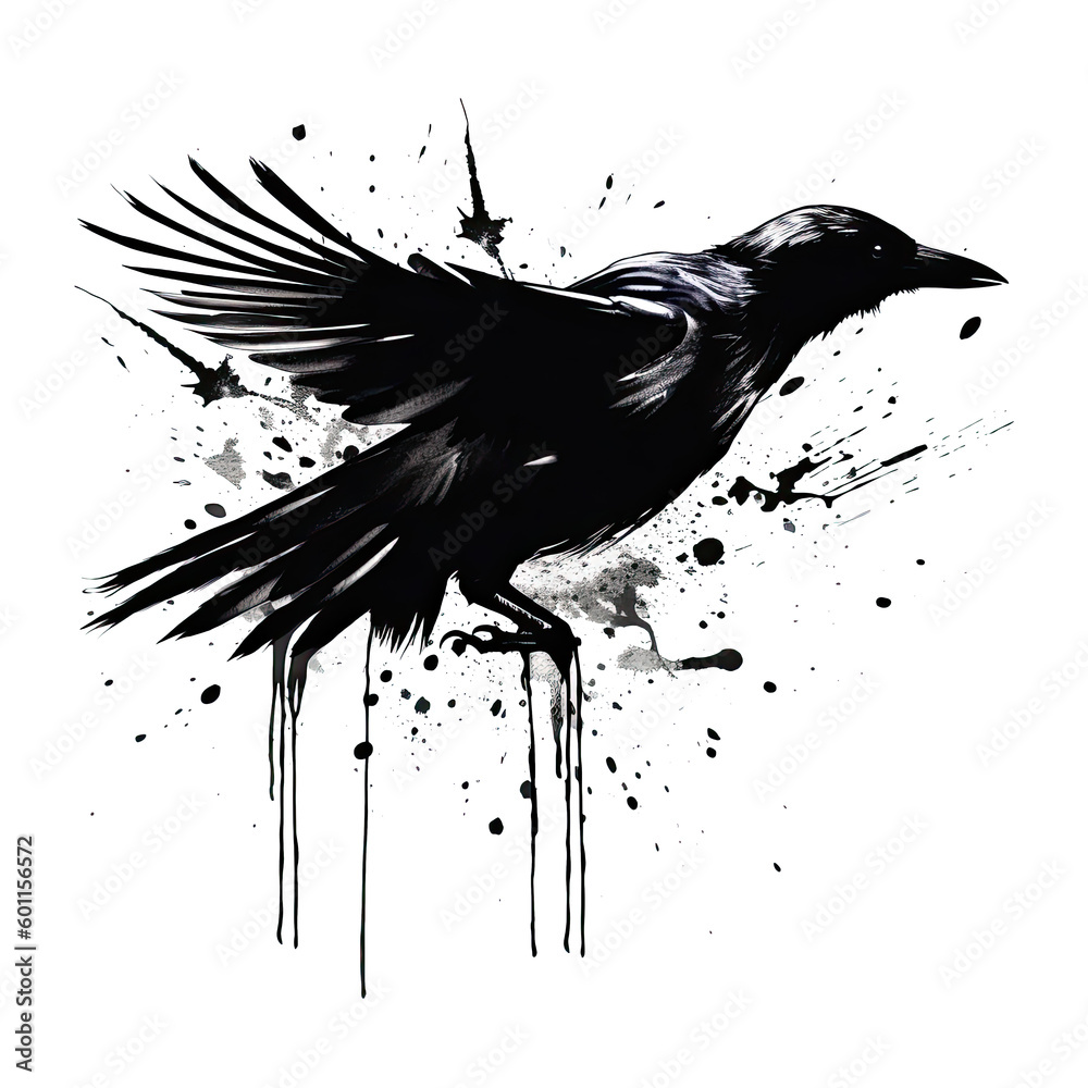 A crow t-shirt design with a minimalist approach, featuring a black
