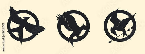 Fotografiet Set of three Bird signs Mockingjay. Vector illustration.