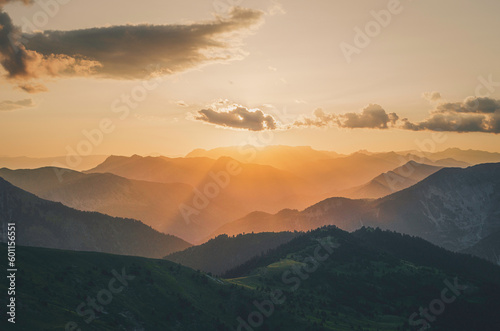 Sunset on Agrafa mountain range in Greece