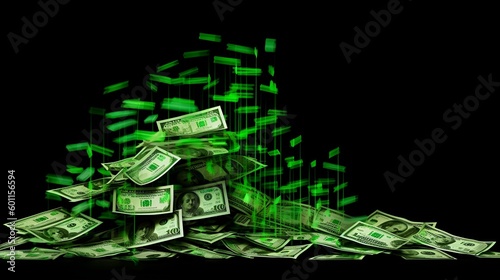 exponential graph, increasing bar graph upward to the right, green, cash increasing, profit, lots of money, business dashboard, (Generative AI) photo