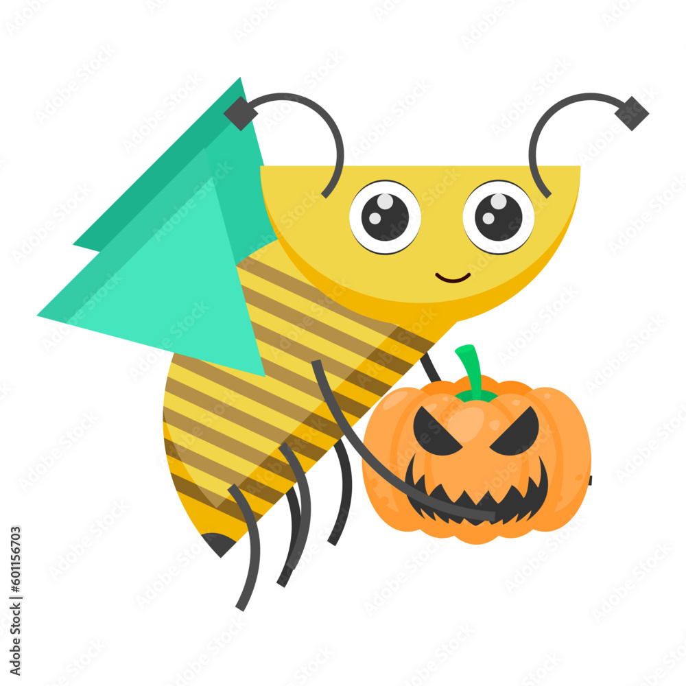 Abstract Flat Cartoon Animal Insect Beetle Bee With Pumpkin Fly Honey Yellow Animal Vector Design Style Elements Fauna Wildlife Abstract Flat Cartoon Animal Insect Beetle Bee With Pumpkin Fly Honey Yellow Animal Vector Design Style Elements Fauna Wildlife