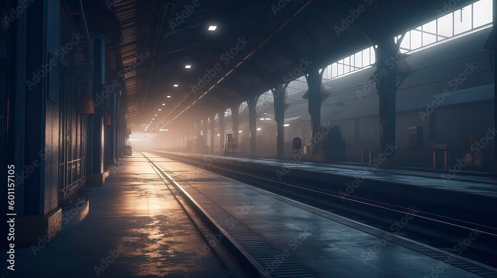 Fototapeta premium Empty subway station in the city. Generative AI