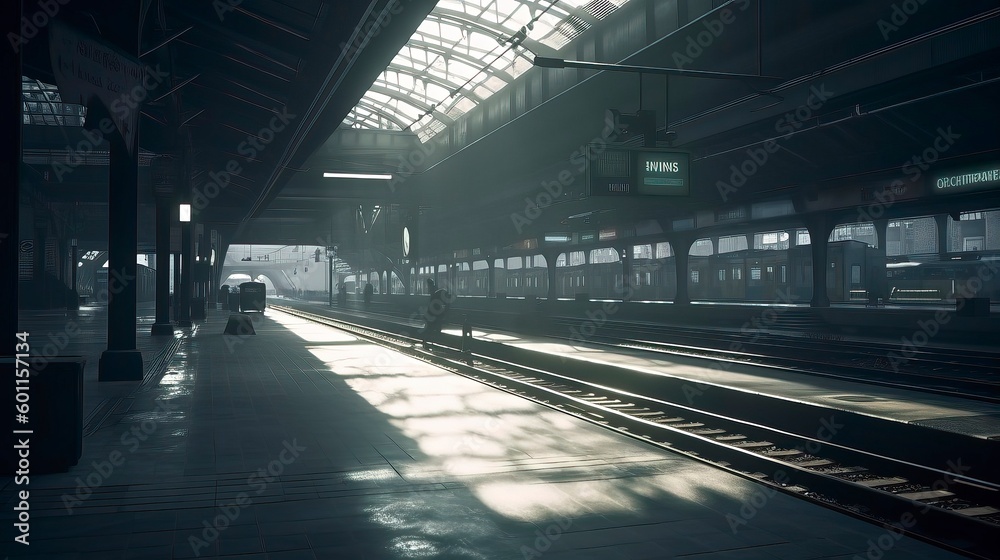 Empty subway station in the city. Generative AI Empty subway station in the city. Generative AI