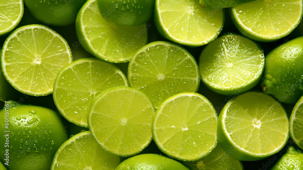 Sliced fresh, healthy lime. Generative AI. Sliced fresh, healthy lime. Generative AI.