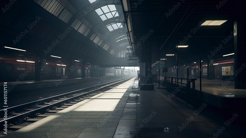 Empty subway station in the city. Generative AI