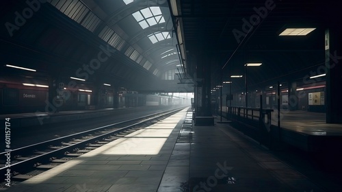 Empty subway station in the city. Generative AI