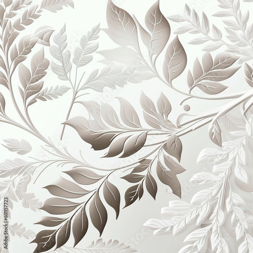 Seamless floral pattern with leaves and branches.3d illustration. Generative ai