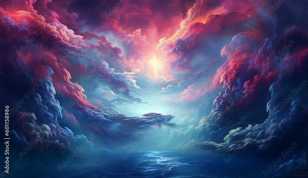Heavenly background featuring colorful clouds and ethereal shapes and texture. The stormy sky with heaven like quality. Ideal for an abstract background - obrazy, fototapety, plakaty 