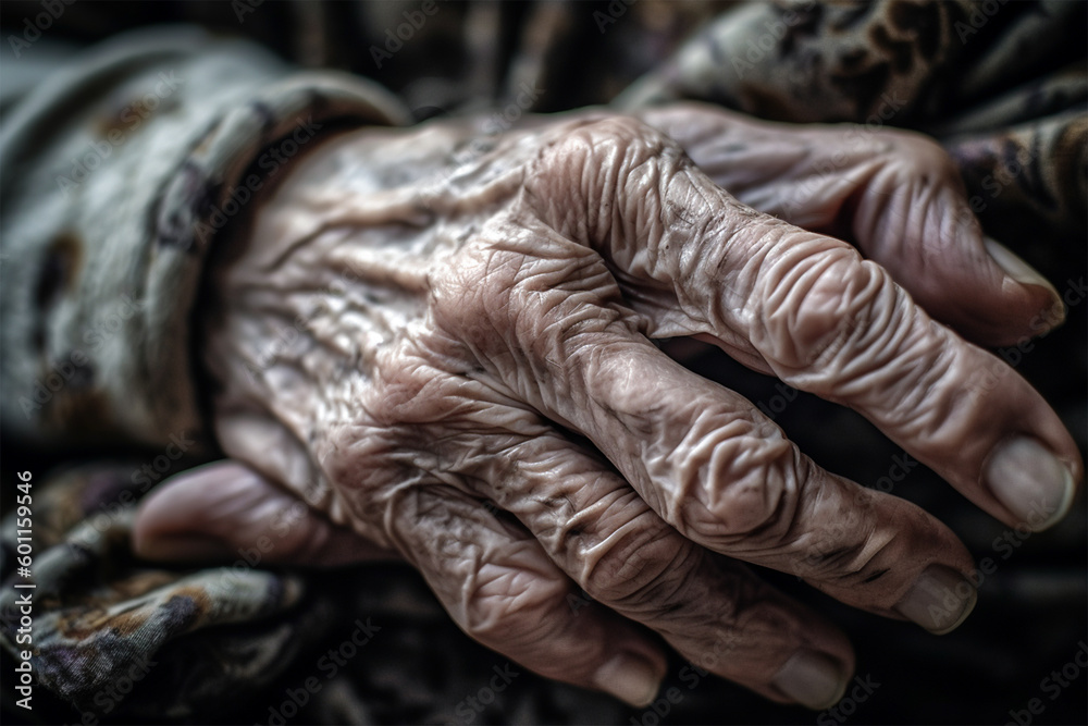 Old worker man hands.Hard life concept.Close up view.Created with generative ai Old worker man hands.Hard life concept.Close up view.Created with generative ai