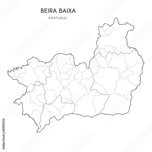 Vector Map of Beira Baixa Subregion (Comunidade Intermunicipal) with administrative borders of District, Municipalities (Concelhos) and Civil Parishes (Freguesias) as of 2023 - Portugal