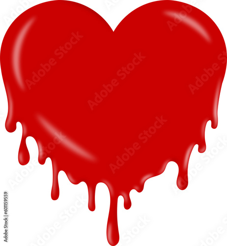 Isolated red melting heart on white background.