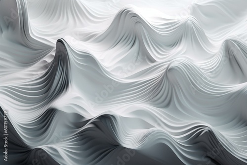 White 3D waves create abstract background. Light render offers copy-space. Generative AI