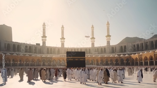 crowded Muslim people surrounding the Kaabah in Mecca, Generative AI