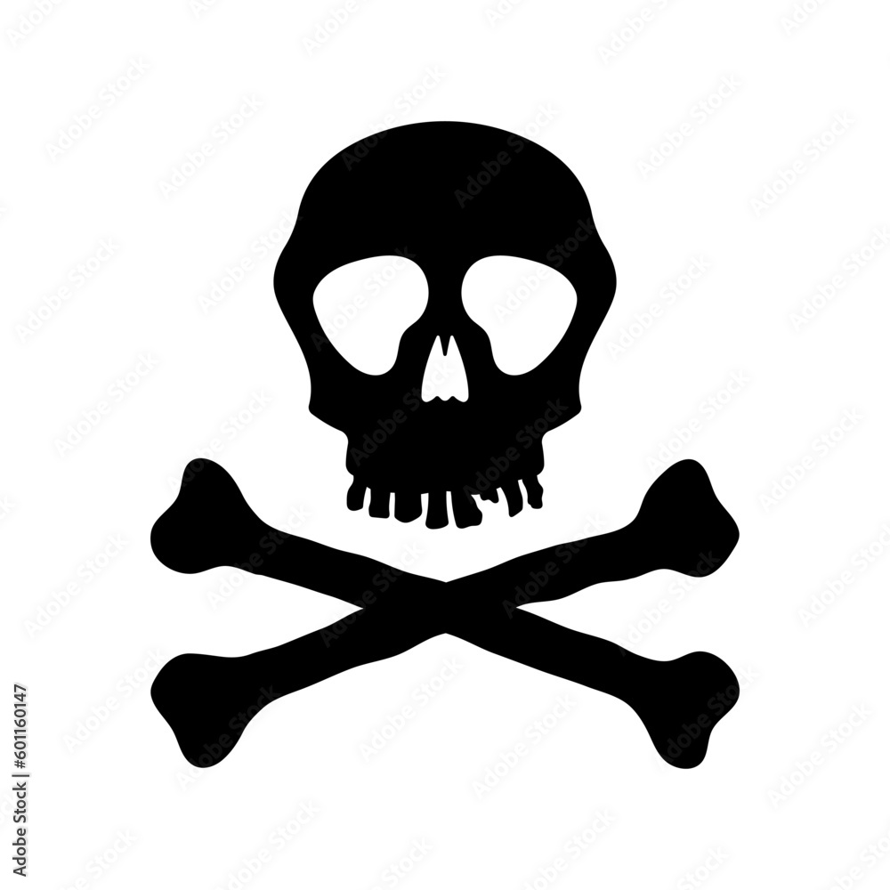 Skull and crossbones icon. Black silhouette. Front view. Vector simple flat graphic illustration. Isolated object on a white background. Isolate. Skull and crossbones icon. Black silhouette. Front view. Vector simple flat graphic illustration. Isolated object on a white background. Isolate.