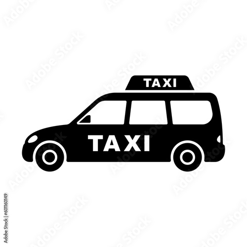 Taxi car icon. Universal transport. Black silhouette. Side view. Vector simple flat graphic illustration. Isolated object on a white background. Isolate.