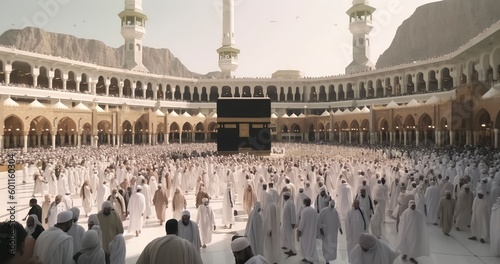 crowded Muslim people surrounding the Kaabah in Mecca, Generative AI