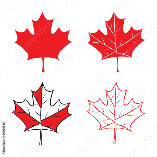 Maple Leaves Vector Set, Canadian Leaf, Red Leas,Outline Leave,Silhouette Leaf