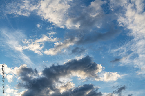 Beautiful bright summer sunset sky with clouds. Sunset sky  clouds background.