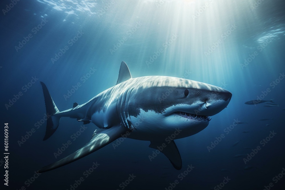 3D image of a large isolated white shark, a top marine predator. Generative AI