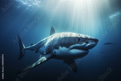3D image of a large isolated white shark, a top marine predator. Generative AI