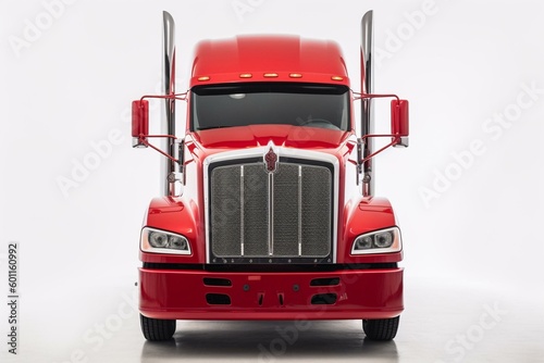 Isolated front view of a Kenworth T660 red truck on white background. Generative AI photo
