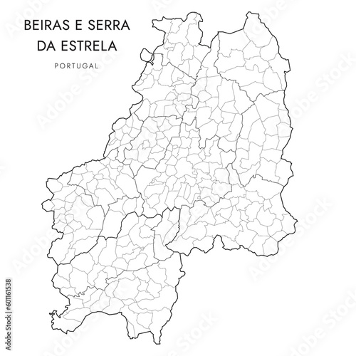Vector Map of the Subregion of Beiras e Serra da Estrela (Comunidade Intermunicipal) with borders of Districts, Municipalities (Concelhos) and Civil Parishes (Freguesias) as of 2023 - Portugal photo