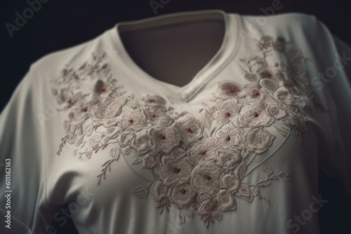 Heart-shaped shirt with delicate floral embroidery. Generative AI © Zephyr