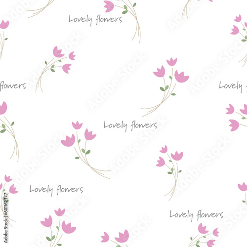 Seamless fresh floral pattern with pink color flowers and tropic leaves on a white background. Vector elegant template for fashion prints. Modern floral background. Wallpaper illustration.