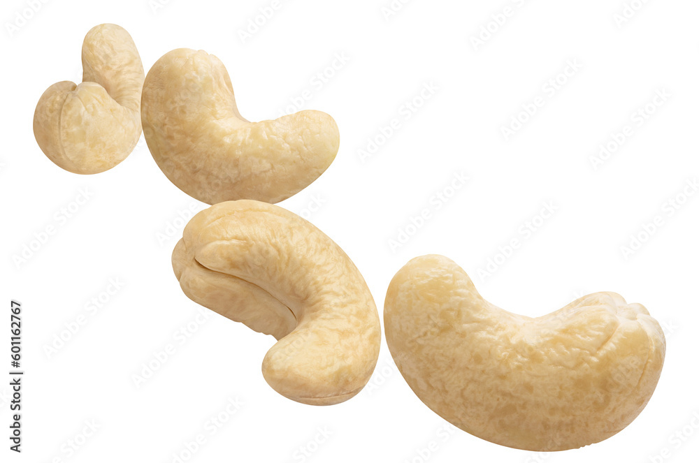 Flying delicious cashew nuts, cut out Flying delicious cashew nuts, cut out