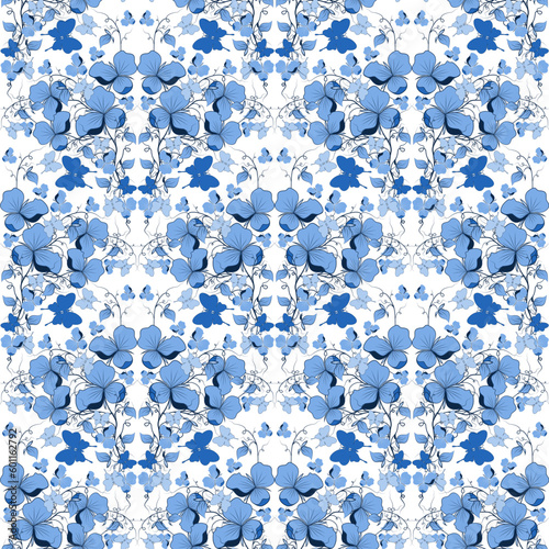 blue floral pattern of sweet pea flowers