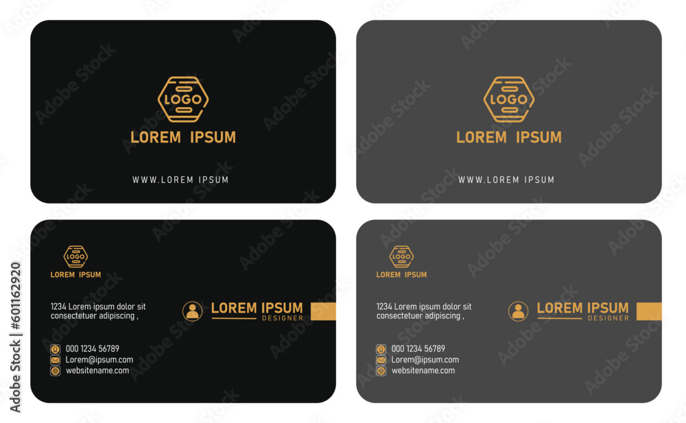 Black and Dark modern creative business card and name card, horizontal simple clean template vector design, layout in rectangle size.