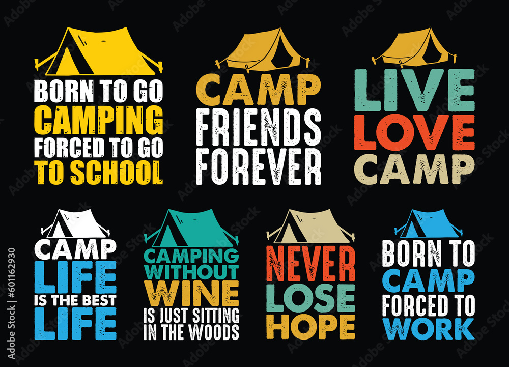 camping T shirt Design Bundle, Quotes about camping, Adventure, outdoor, camping T shirt, Hiking, Camping typography T shirt design Collection