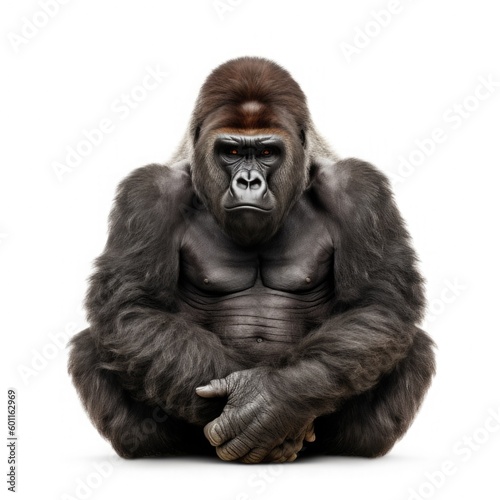 Silverback Gorilla Sitting Isolated On White Background. AI generative © Dan Martin