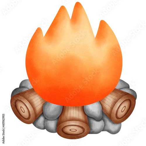 Watercolor Campfire Illustration Isolated on Transparent Background
