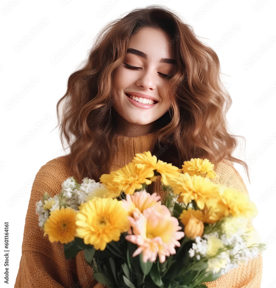 Girl with flowers. Illustration AI Generative. Girl with flowers. Illustration AI Generative.