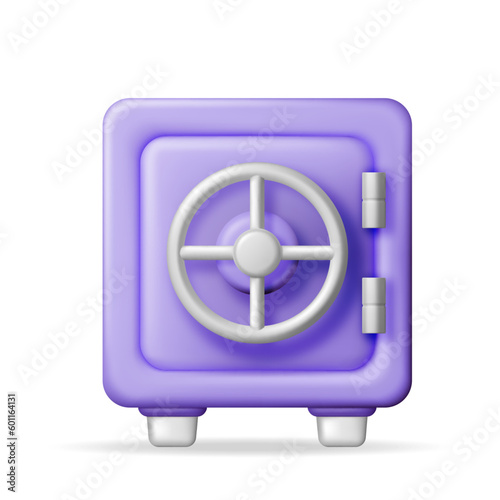 3d Safe Box Isolated on White. Render Plastic Style Safebox Icon. Bank Vault Security, Deposit Storage, Cash Safety Safebox. Saving, Stored Money. Vector Illustration