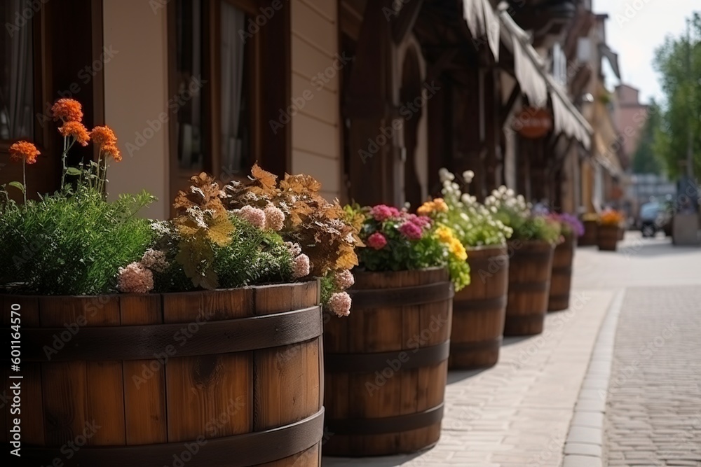 Fototapeta premium illustration, flowers decorating the street, ai generative