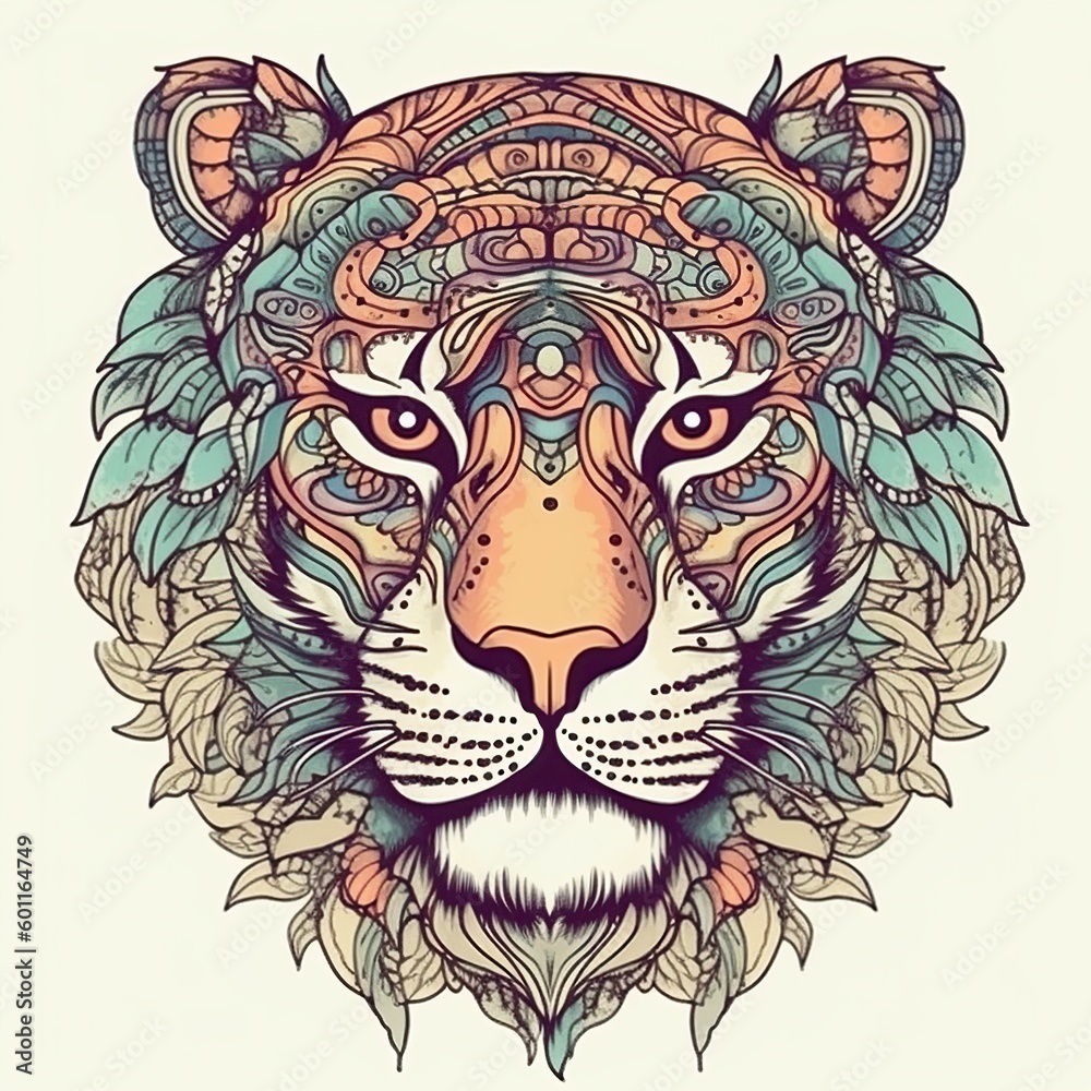 illustration, tiger head decoration, ai generative