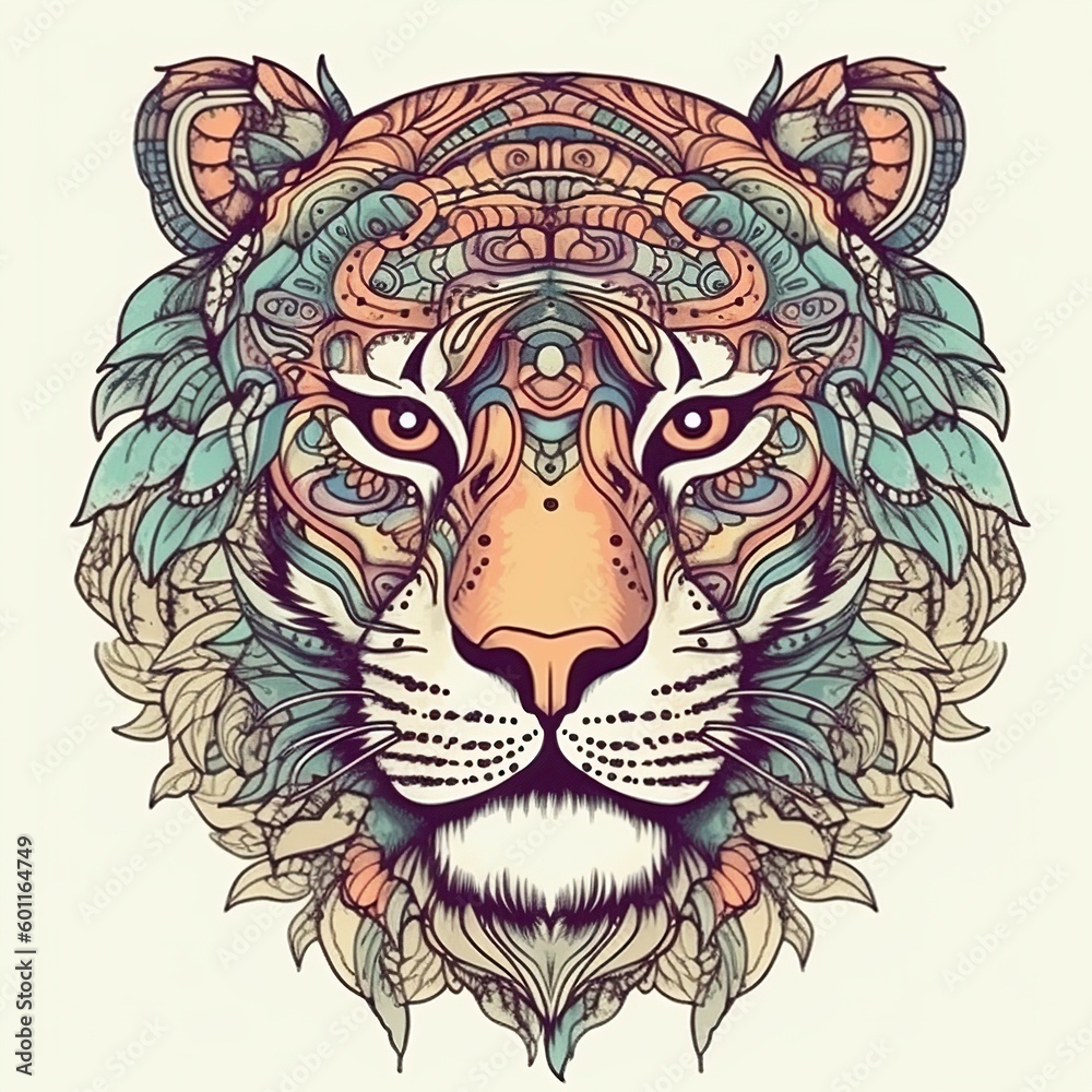 Obraz premium illustration, tiger head decoration, ai generative