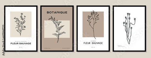 Abstract boho style botanical and female silhouettes vector art print posters for your wall art gallery