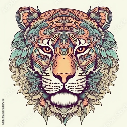illustration  tiger head decoration  ai generative