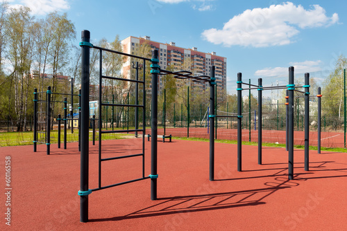 Outdoor gym for street workout. Outdoor sports complex for training