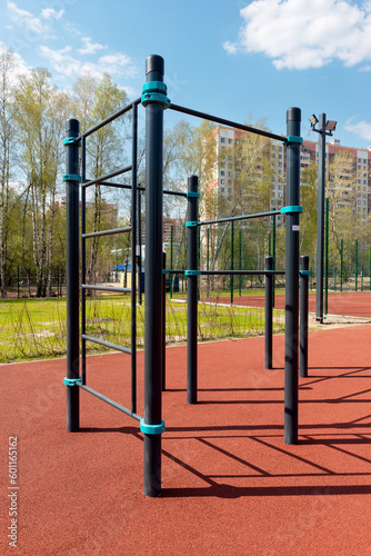 Outdoor gym for street workout. Outdoor sports complex for training