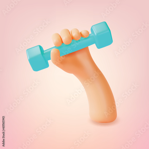 3d Human Hand Holding Dumbbell Cartoon Style Gym or Home Training Concept. Vector illustration of Workout