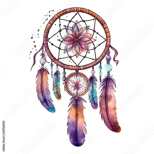 Watercolor dream catcher. Illustration AI Generative.
