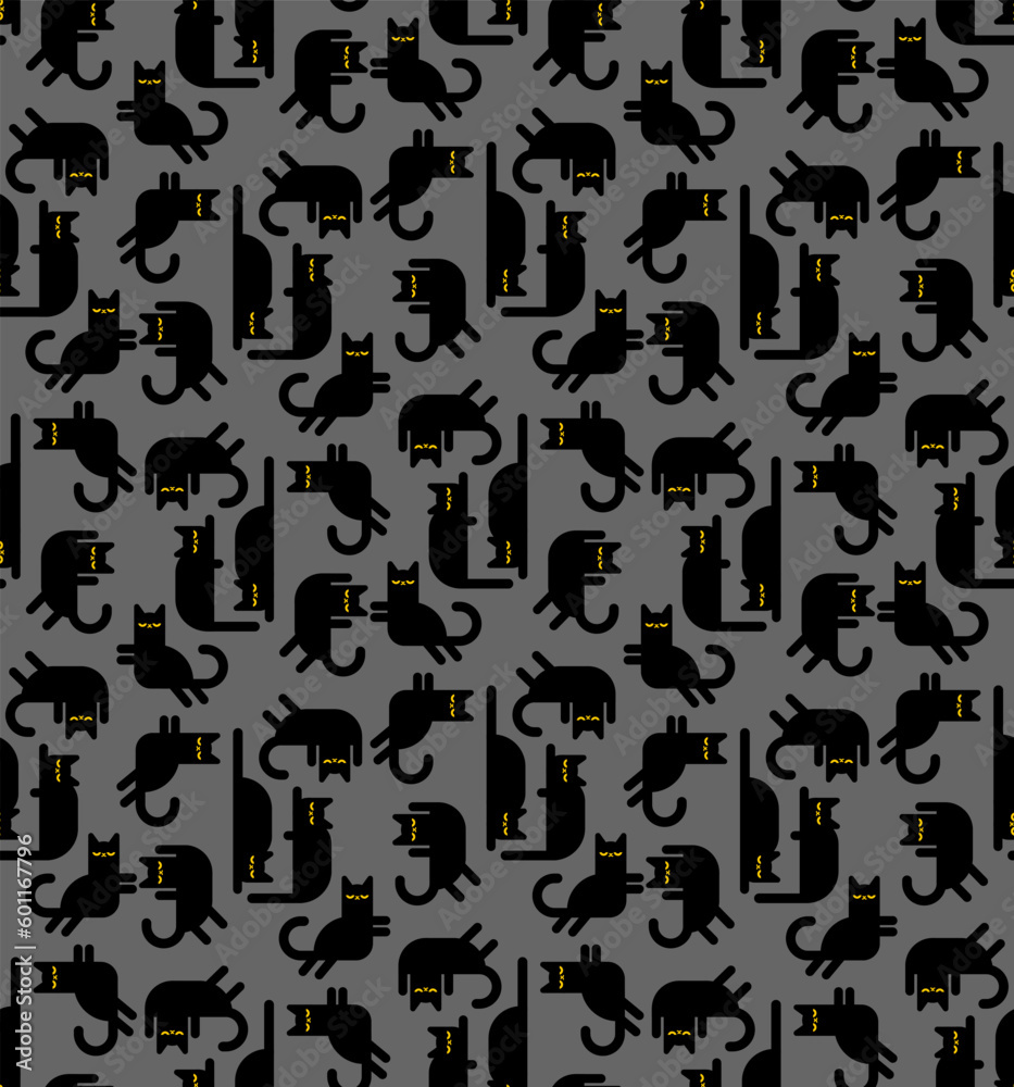 Black cat pattern seamless. pat background. Baby fabric texture