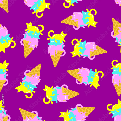 Ice cream cat pattern seamless. Eskimo pet background. Baby fabric texture © popaukropa