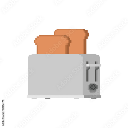 Toaster and bread pixel art. 8 bit food pixelated