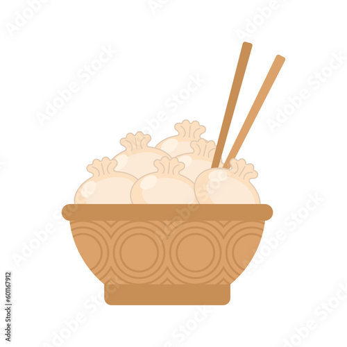 Chinese dumpling in bowl. Vector illustration